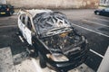 Above view of burnt car by Vandals in Strasbourg, France during the start of