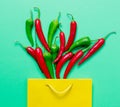 Above view at Chili pepper and shopping bag Royalty Free Stock Photo