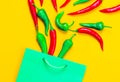 Above view at Chili pepper and shopping bag Royalty Free Stock Photo