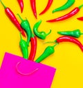 Above view at Chili pepper and shopping bag Royalty Free Stock Photo