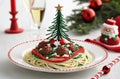 Above View Of A Christmas Dinner With Spagetti At 28-11-2024 Royalty Free Stock Photo