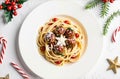 Above View Of A Christmas Dinner With Spagetti At 28-11-2024 Royalty Free Stock Photo