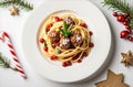 Above View Of A Christmas Dinner With Spagetti At 28-11-2024 Royalty Free Stock Photo