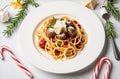 Above View Of A Christmas Dinner With Spagetti At 28-11-2024 Royalty Free Stock Photo