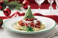 Above View Of A Christmas Dinner With Spagetti At 28-11-2024 Royalty Free Stock Photo