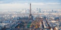 Above view of Eiffel Tower and La Defence in Paris Royalty Free Stock Photo
