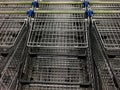 Empty shopping carts in supermarket Royalty Free Stock Photo