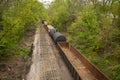 Above view of empty train cars and railway container cars on tracks Royalty Free Stock Photo