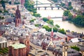 Above view at the Frankfurt old town city center - Romerberg square, St. Bartholomew cathedral and St. Paul church