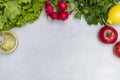 Above view of fresh raw vegetables, salad ingredients Royalty Free Stock Photo