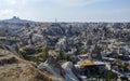 Above view of Goreme town with ancient houses and fairy chimneys in Cappadocia Turkey. Royalty Free Stock Photo