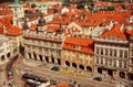 Above view on historical capital with trams and ancient houses. UNESCO World Heritage Register