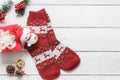 Above view image of Christmas socks & Snow man with decoration & ornament Royalty Free Stock Photo