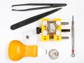 Above view of kit for replacing battery in watch Royalty Free Stock Photo