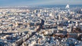 Above view of large Paris city in winter twilight