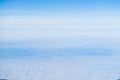 Above view many little clouds in blue sky from airplane