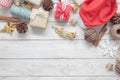 Above view of Merry Christmas decorations & Happy new year ornaments concept. Royalty Free Stock Photo