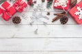 Above view of Merry Christmas decorations & Happy new year ornaments concept. Royalty Free Stock Photo