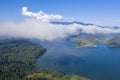 Above view of mist clouds over a mountain lake Royalty Free Stock Photo