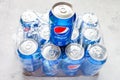 Above view open can of Pepsi over pack of dozen cans Royalty Free Stock Photo