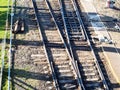 above view of railroad switch on railway tracks Royalty Free Stock Photo