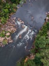 From above view of river stream. Long exposure. Water flow. Aerial top view of rapids