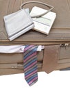 Above view of sphygmometer on suitcase with ties Royalty Free Stock Photo