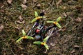 Above view of a static drone in the grass Royalty Free Stock Photo