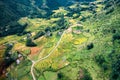 Above view of Tavan village and rice field terraced in valley at Royalty Free Stock Photo