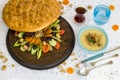 Traditional Ramadan Iftar Plate on white with soup,water,bread and tea. Royalty Free Stock Photo