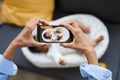 Photographing baby in cocoon