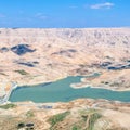 Above view of Wadi Mujib river and Al Mujib dam Royalty Free Stock Photo