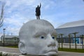 Above water, statue of Henk Hofstra in Lelystad