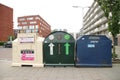 Aboveground collection containers for paper, glass and clothing for recycling