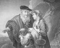 Abraham and Hagar by Govert Flinck engraved in the vintage book the Painting Galleries of Europe, by M.O. Wolf, 1863