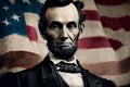 Abraham Lincoln on the background of the American flag. Abraham Lincoln birthday. Royalty Free Stock Photo