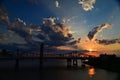 Abraham Lincoln Bridge over the Ohio River at sunset with a cloudy sky in the background, US Royalty Free Stock Photo