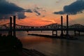 Abraham Lincoln Bridge over the Ohio River at sunset with a cloudy sky in the background, US Royalty Free Stock Photo