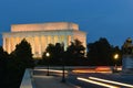 Abraham Lincoln Memorial and Arlington Memorial Bridge at night - Washington DC, USA Royalty Free Stock Photo