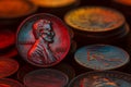 Abraham Lincoln Penny 1984 Cent Piles and Stacks Close Up Royalty Free Stock Photo