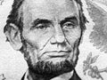 Abraham Lincoln portrait macro on 5 dollars money usa or american banknote Royalty Free Stock Photo