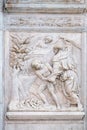 Abraham Sacrificing Isaac, relief on portal of Saint Petronius Basilica in Bologna Royalty Free Stock Photo