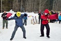 Abramtsevo, Moscow region, Russia, March, 13. 2016. People taking part in celebration of Bakshevskaya Shrovetide. Fighting blindfo