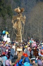 Abramtsevo, Moscow region, Russia, March, 13. 2016. People taking part in celebration of Bakshevskaya Shrovetide near straw effigy