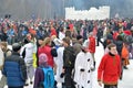 Abramtsevo, Moscow region, Russia, March, 13. 2016. People taking part in celebration of Bakshevskaya Shrovetide. Storming the for