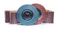 Abrasive treatment tools sanding flap discs and belts isolated Royalty Free Stock Photo