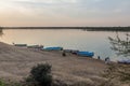 ABRI, SUDAN - FEBRUARY 25, 2019: Boats on the river Nile in Abri, Sud Royalty Free Stock Photo
