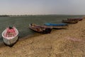 ABRI, SUDAN - FEBRUARY 26, 2019: Boats on the river Nile in Abri, Sud Royalty Free Stock Photo