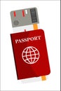 Abroad travel documents vector illustration. Airplane ticket, passport, boarding pass isolated clipart. Foreign country