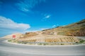 Abrupt turn on the highway in the mountain valley of Jordan